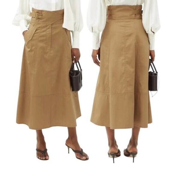 Zimmermann Dresses & Skirts - ZIMMERMANN Ladybeetle Buckled-Waist Cotton-Drill Midi Skirt 0